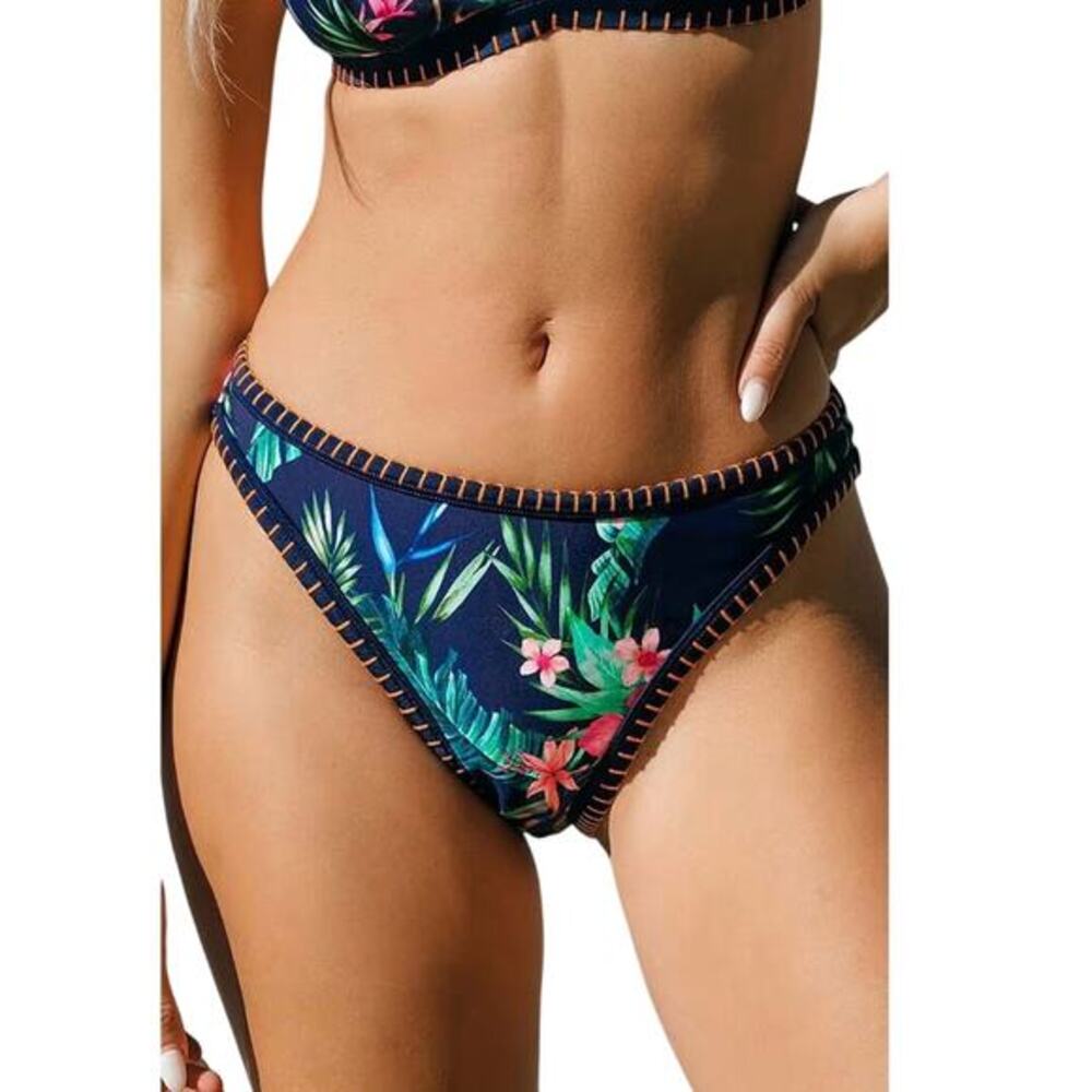Cupshe Women's Night Orchid Whipstitch Mid-Rise Bikini Bottoms Size Large